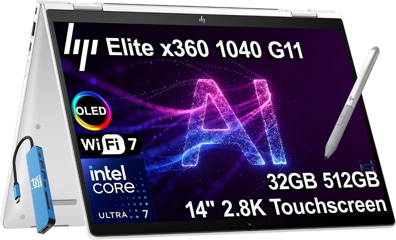 لپ تاپ Open Box اچ پی EliteBook x360 1040 G11  پردازنده  Ultra 7 155H شانزده هسته ای و 22 رشته ای با بهره گیری از موتور اختصاصی هوش مصنوعی NPUحافظه 16G DDR5 ظرفیت 512GB SSD صفحه نمایش چرخشی 360 درجه لمسی فول اچ دی 14 اینچ