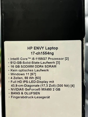 لپ تاپ اچ پی Envy 17پردازنده i5 نسل 11 حافظه 16GB ظرفیت 512GB SSD گرافیک 2GB MX450 صفحه نمایش فول اچ دی 17اینچ